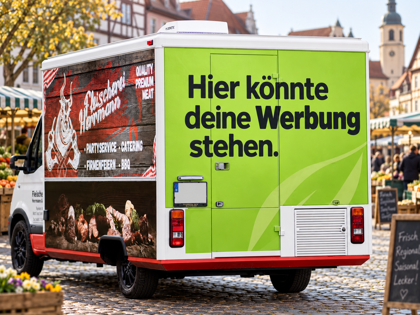Marktwagen Leipzig – großflächige Heckwerbung